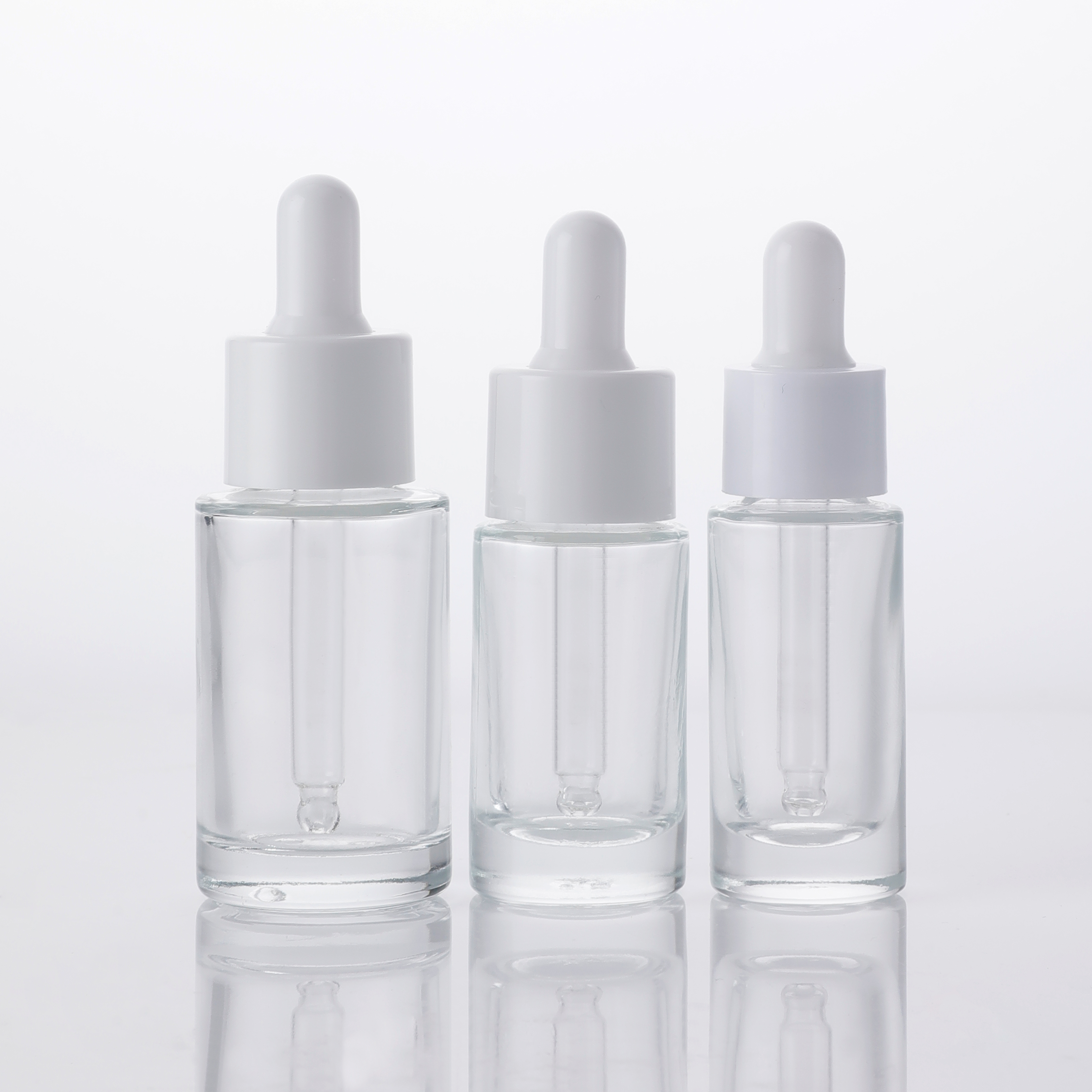 Luxo Redondo Transparente Vazio 10ml 15ml 20ml Recipiente Dispensador de Vidro Líquido Embalagem Frasco Conta-gotas 