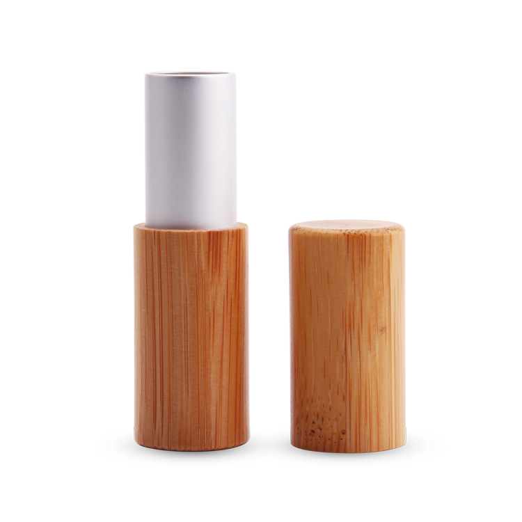 Recipiente de bambu prateado vazio de bambu de madeira vazio tubo de brilho labial tubo de bálsamo labial de bambu