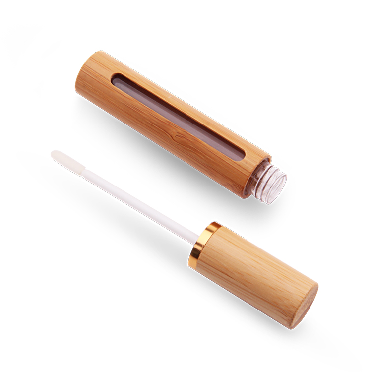 Tubo de brilho labial personalizado com pincel novo recipiente de cosméticos 7ml tubo de brilho labial com bambu 