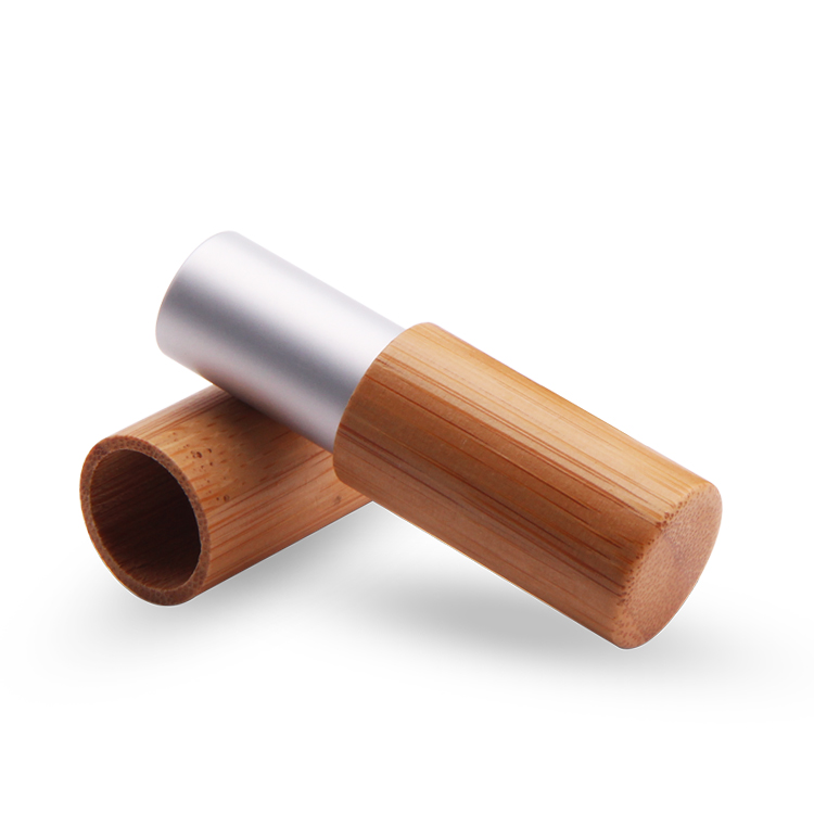 Recipiente de bambu prateado vazio de bambu de madeira vazio tubo de brilho labial tubo de bálsamo labial de bambu