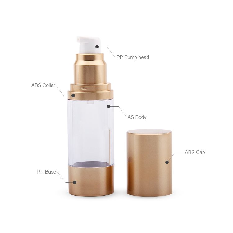 Embalagens de Cuidados Pessoais Embalagens de Cosméticos AS PP PE 15/30/50ML Transparente Airless Bomba Frasco Cosméticos Ouro
