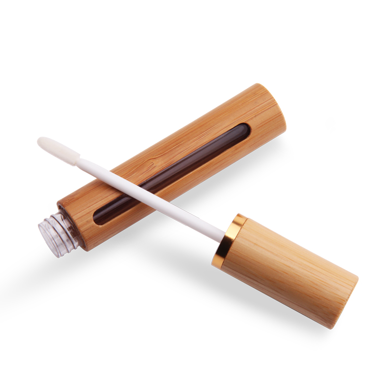 Tubo de brilho labial personalizado com pincel novo recipiente de cosméticos 7ml tubo de brilho labial com bambu 
