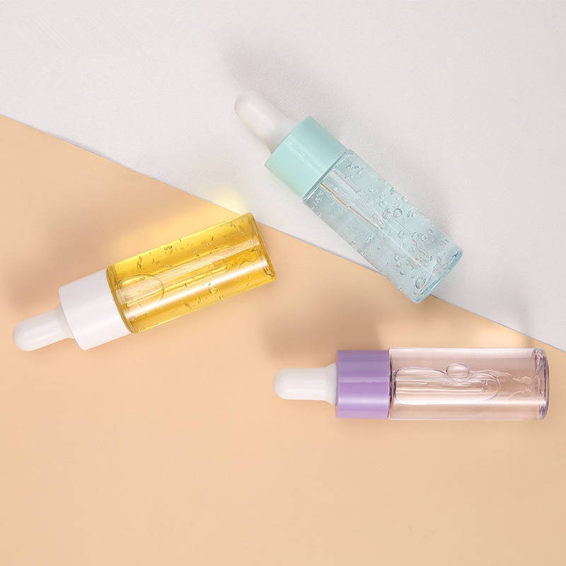 Atacado Recipiente Dispensador de Líquido Cosmético Vazio Reutilizável PET Corpo Tubo de Vidro 20ml Mini Frasco Conta-gotas Colorido 